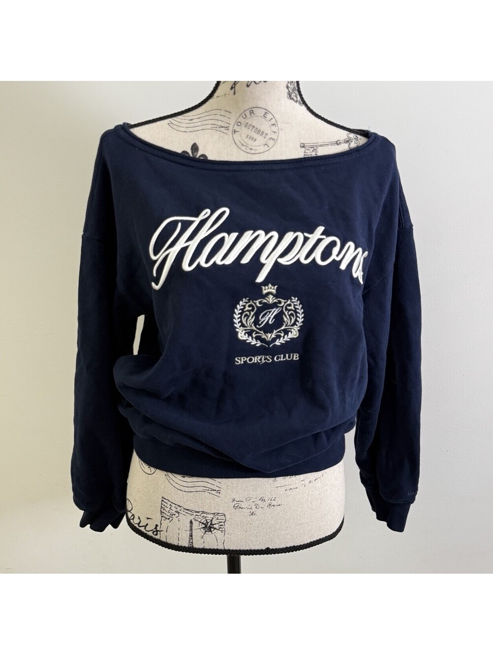 Garage Sweatshirt Womens XXS Oversized Off-Shoulder Fleece Crewneck Pullover Y2K